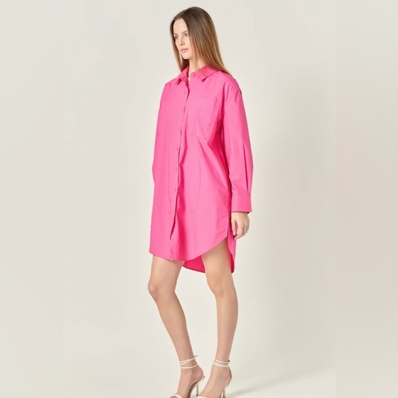English Factory Classic Collared Shirt Dress Fuchsia Pink - Picture 2 of 9